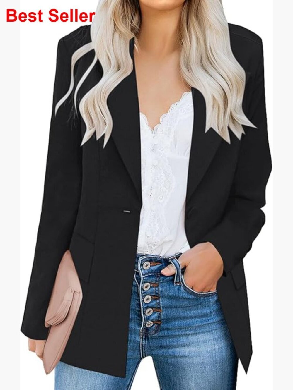 Linen Blazer with Notched Lapel and Padded Shoulders for Office Wear